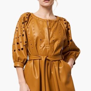 Kinna Eyelet Puff Sleeve Tie Belt Faux Leather Shirtdress CIEBONDetails & care